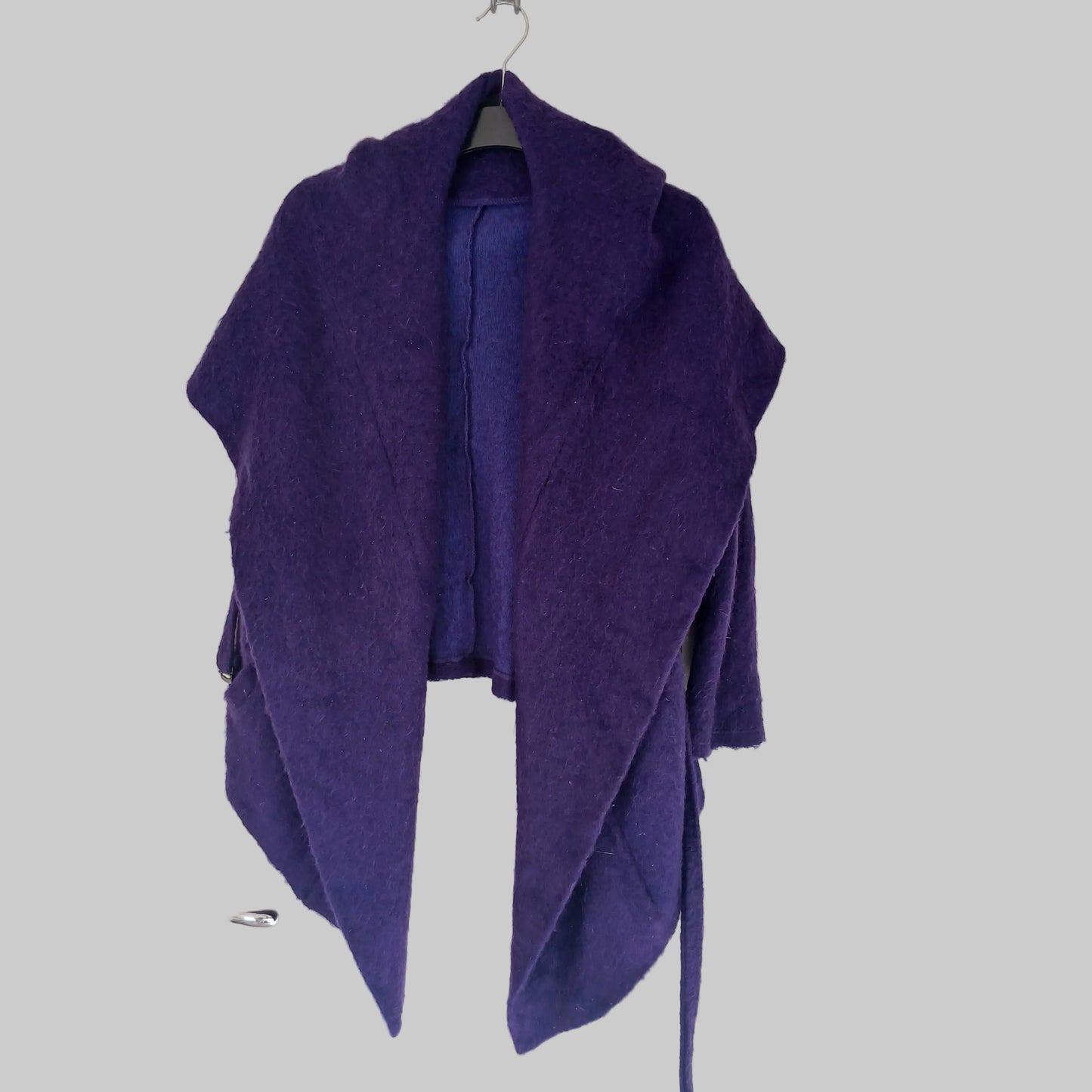 Isabel De Pedro Purple Mohair Mix Waterfall Wrap Cardigan With Hood Size 12