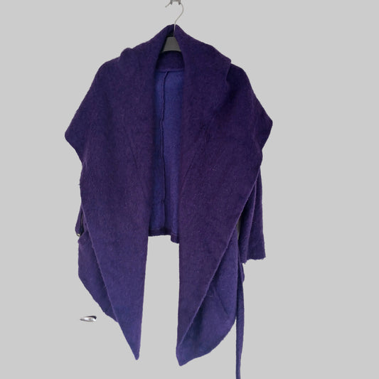 Isabel De Pedro Purple Mohair Mix Waterfall Wrap Cardigan With Hood Size 12