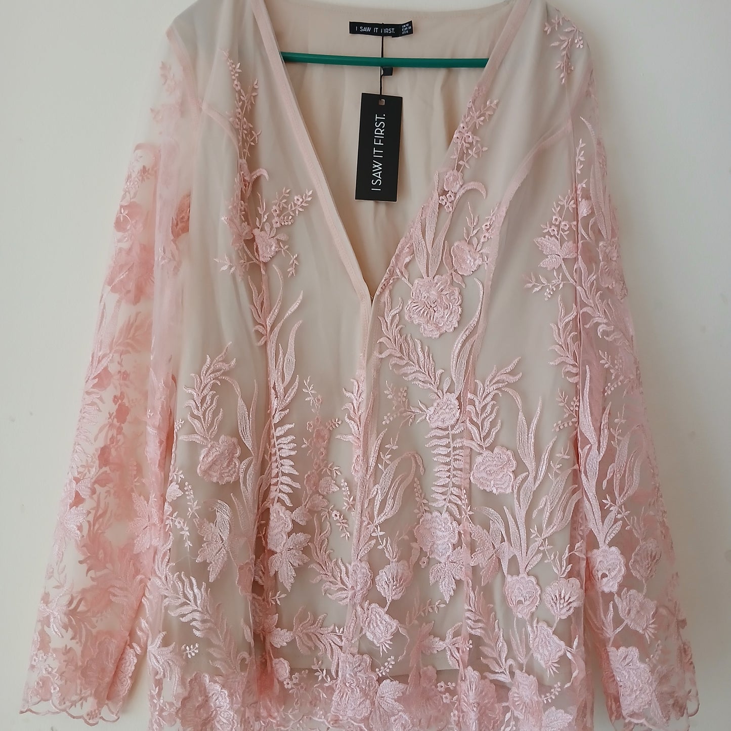 Brand New I Saw It First Pink Sheer Lace Co-Ord Two Piece Suit Size 10
