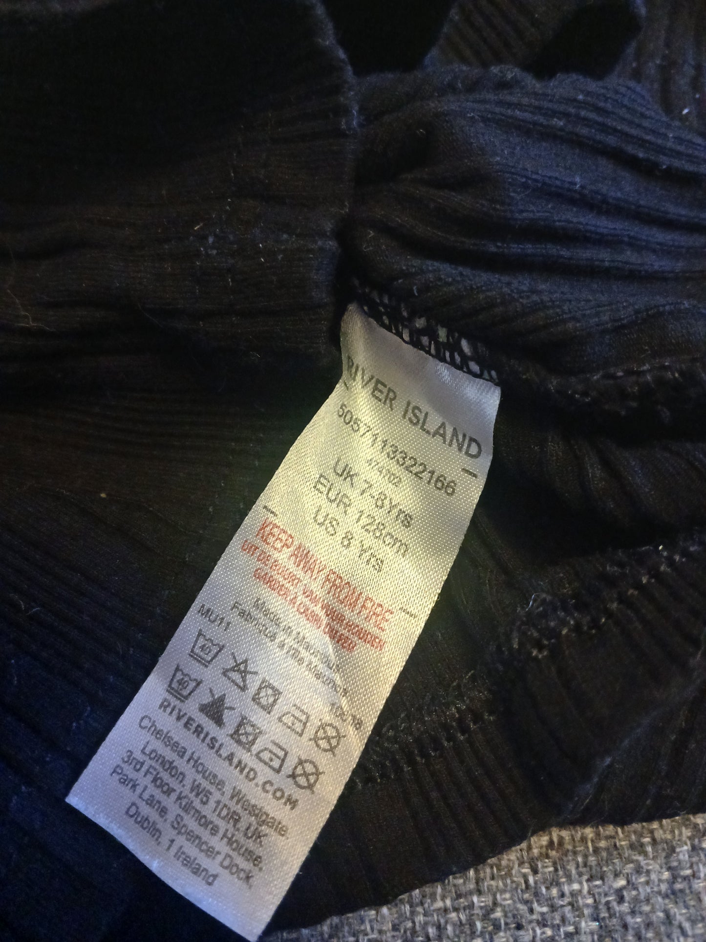 River Island Collared Black Dress with Belt Age 7-8