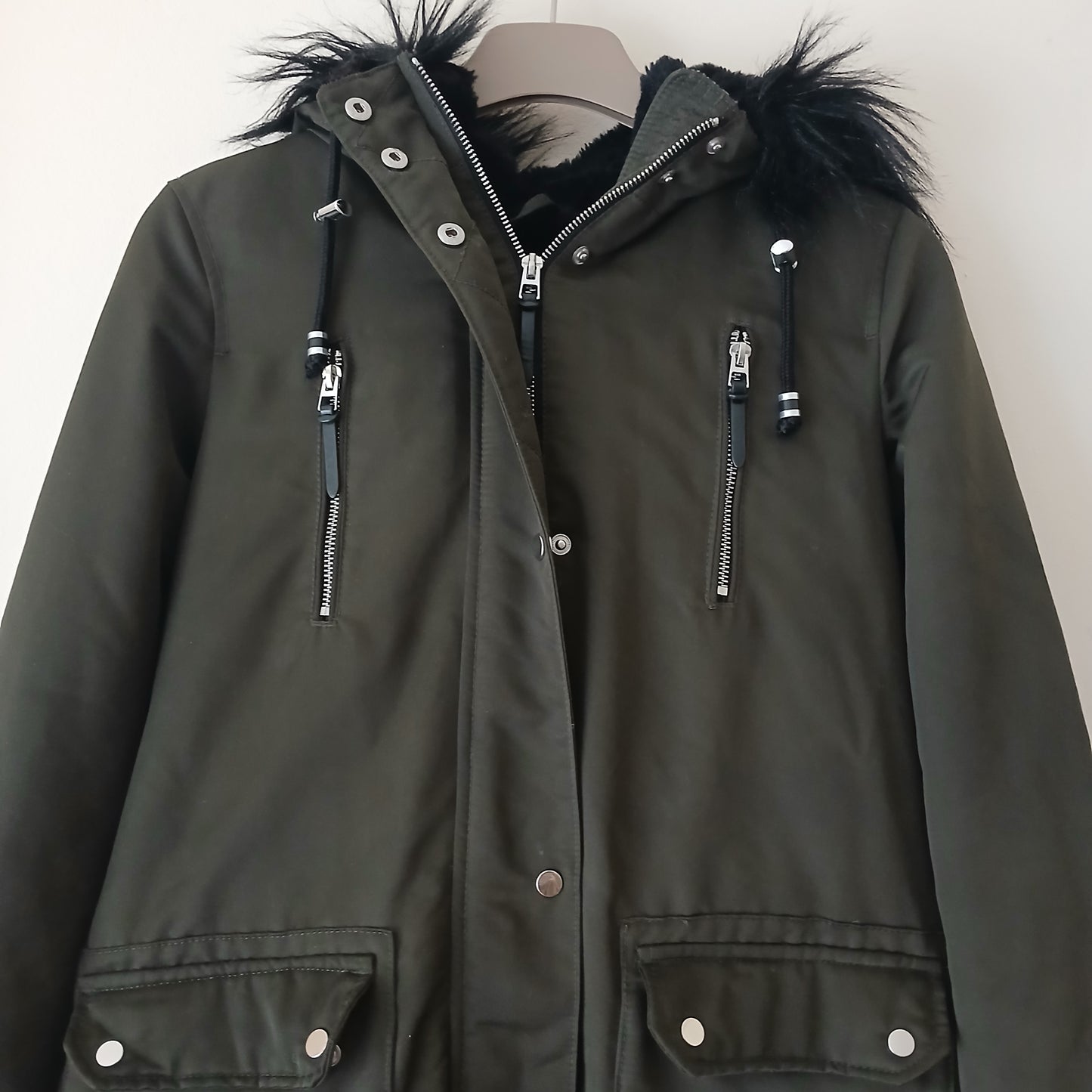 F&F Black/Green Parka Coat Size 10