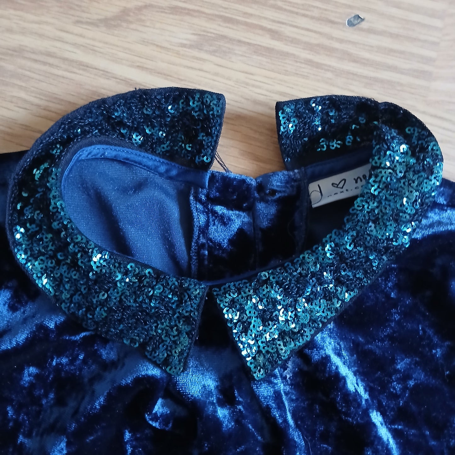 Next Navy Velvet Dress With Sequin Collar Age 8